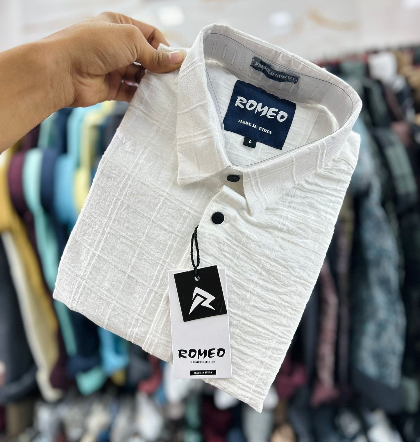 Texture checks Casual premium fabric shirts (White)