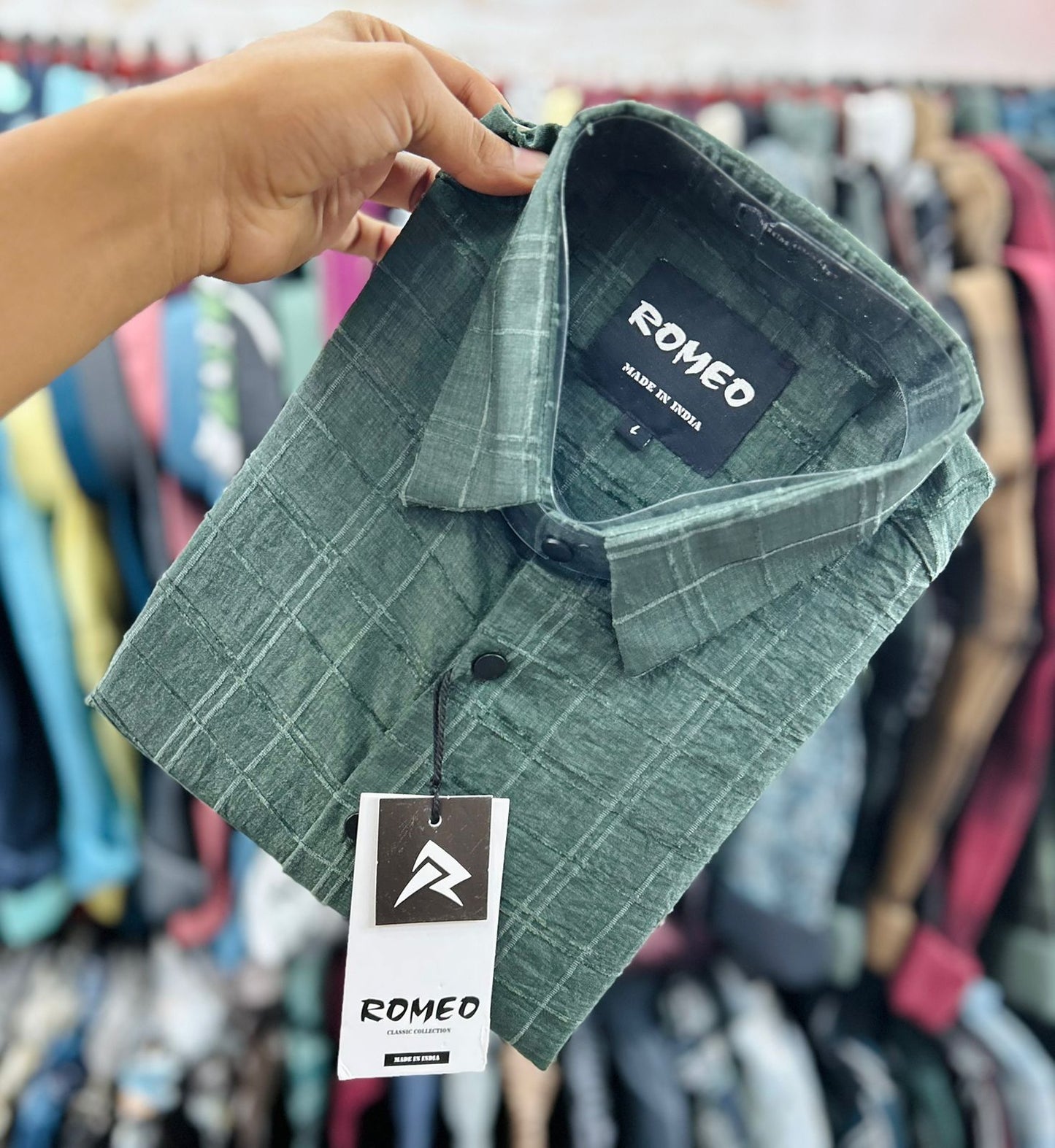 Texture checks Casual premium fabric shirts (Green)