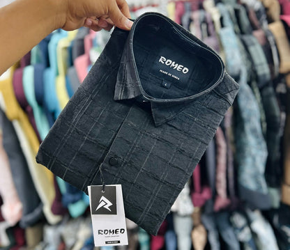 Texture checks Casual premium fabric shirts (Black)